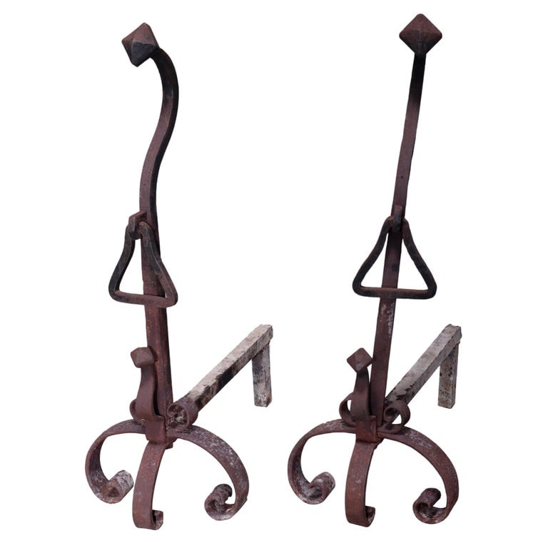 Large Arts & Crafts Yellin/Roycroft School Wrought Iron Andirons, C1900 (1 of 8)