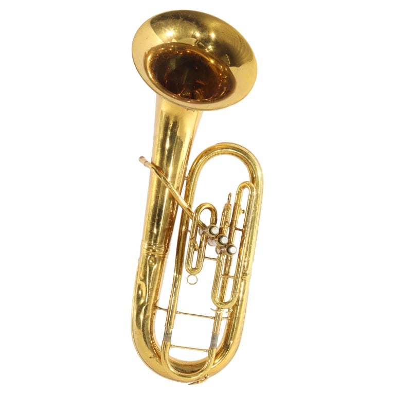 King Brass Euphonium with Mother of Pearl Valve Buttons & Case 20thC (1 of 12)