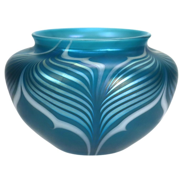 Lundberg Pulled Feather Teal Blue Studio Art Glass Vase Signed (1 of 6)
