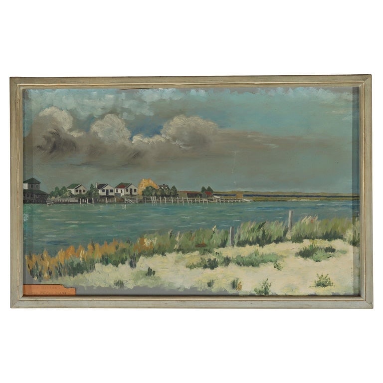 Vintage Oil On Board New York Seascape Painting “Long Beach Island” C1964: An oil on board painting depicting a seascape of Long Beach Island, NY dated circa 1964. The painting is framed. Measures - 12.75"H x 20"D x 1.5"D. *** OPTIONAL IN-HOUSE SHIPPING & DELIVERY - While on