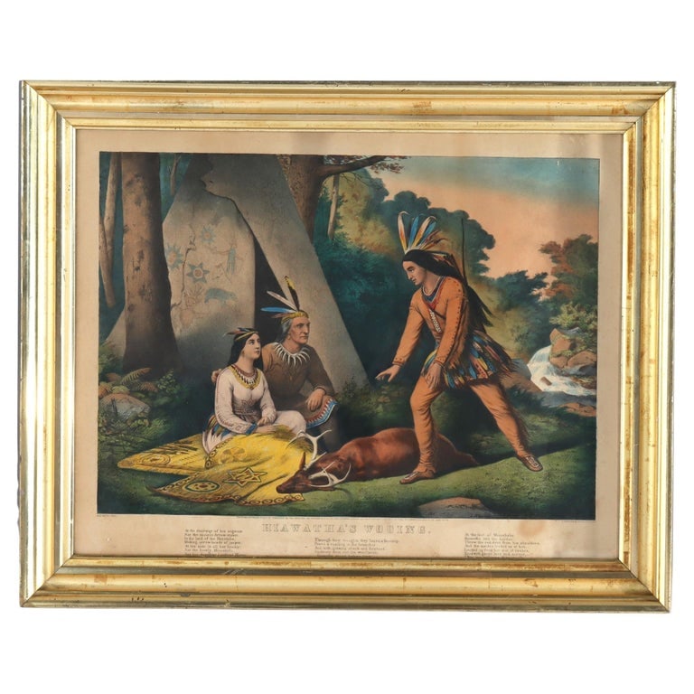 Currier & Ives Hand Tinted Lithograph “Hiawatha’s Wooing” c1860 (1 of 10)