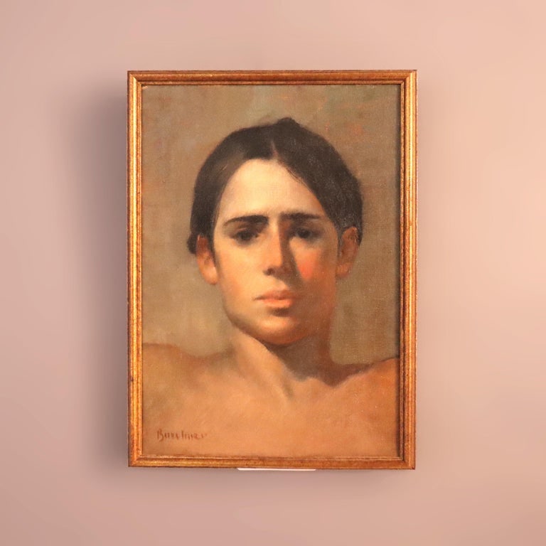 Tom Buechner Oil on Canvas Portrait Painting of A Young Man: Oil On Canvas Portrait Painting Of A Young Man Signed By Tom Buechner. Measures - 15.25"H x 11"W x 1.75"D. *** OPTIONAL IN-HOUSE SHIPPING & DELIVERY - While onsite retrieval is always welcome at no ch