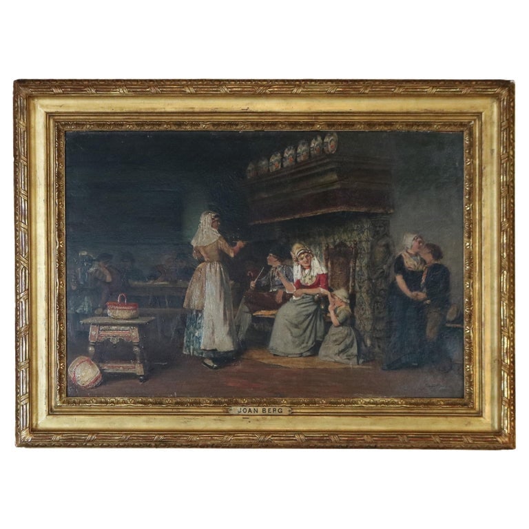 Joan Berg 19thC French Oil Painting of a Genre Tavern Scene Signed (1 of 20)