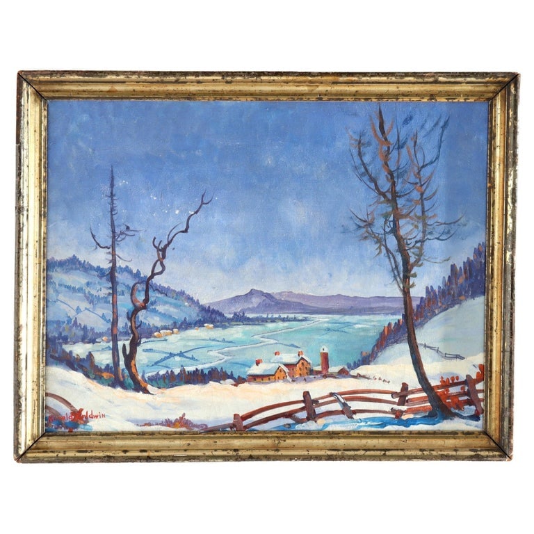 Ronald Baldwin New Hope School Oil on Canvas Winter Landscape Painting C1920 (1 of 12)