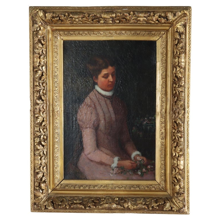 R. Grant Oil on Canvas Portrait of a Maiden in Newcomb Macklin attr Frame c1890 (1 of 14)