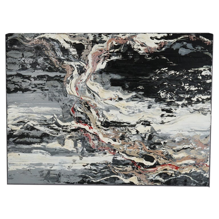 Mid Century Modern Abstract Impressionist Grey Tone Oil on Canvas Painting 20thC (1 of 6)