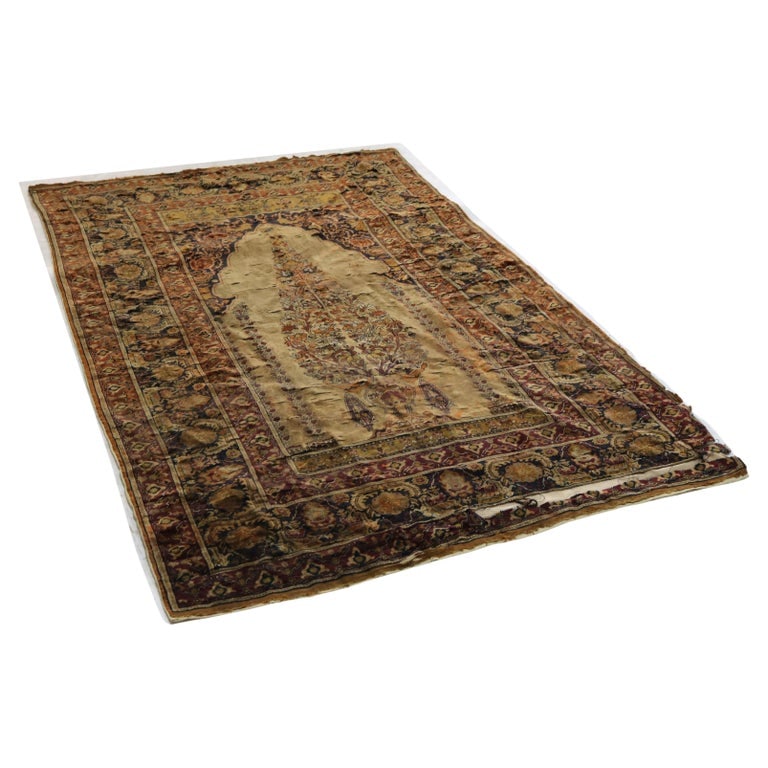 Persian Silk Prayer Rug with Tree of Life 18thC: Antique Persian Silk Prayer Rug with Tree of Life 18thC. Measures - 77"L x 50.25"W. *** OPTIONAL IN-HOUSE SHIPPING & DELIVERY - While onsite retrieval is always welcome at no charge, IN-HOUSE SHIPPING