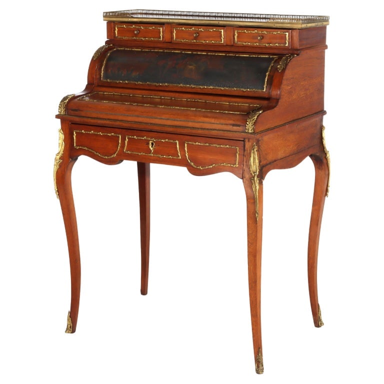 French Vernis Martin Decorated Louis XIV Mahogany & Ormolu Lady’s Rotary Roll Top Desk (1 of 20)