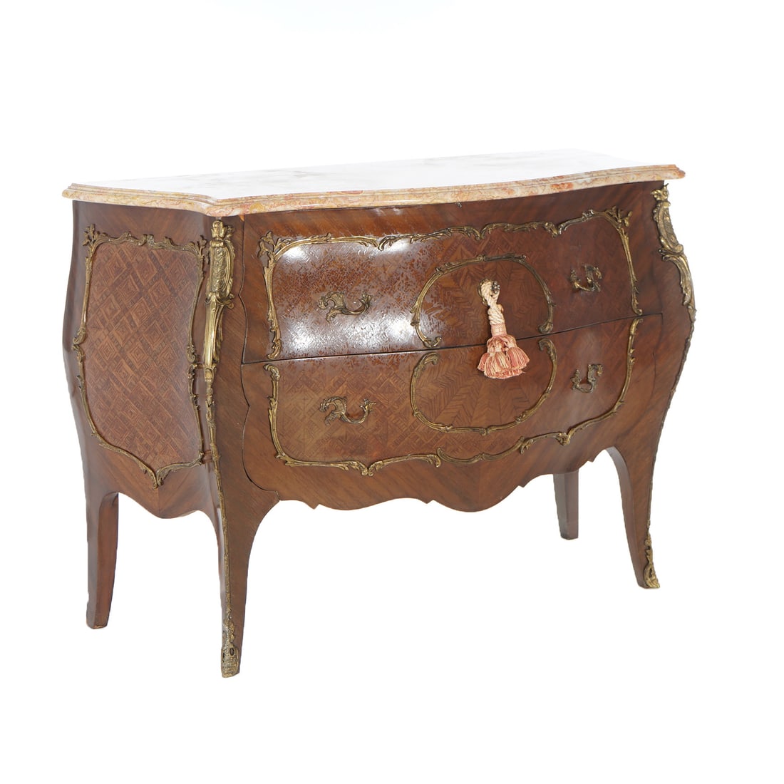 Louis XIV Style Kingwood & Satinwood Parquetry Marble Top Commode c1920 (1 of 14)
