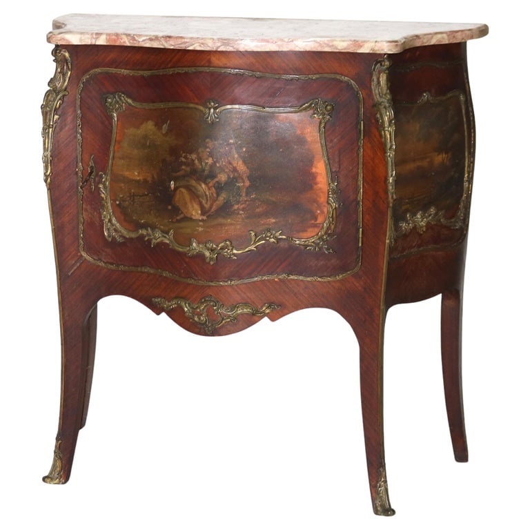 Kingwood, Satinwood, Marble & Ormolu Vernis Martin Decorated Bombe Commode C1860 (1 of 15)
