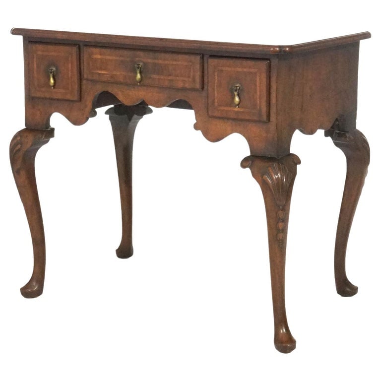 18thC English Queen Anne Carved Mahogany & Satinwood Inlaid Low Boy (1 of 18)