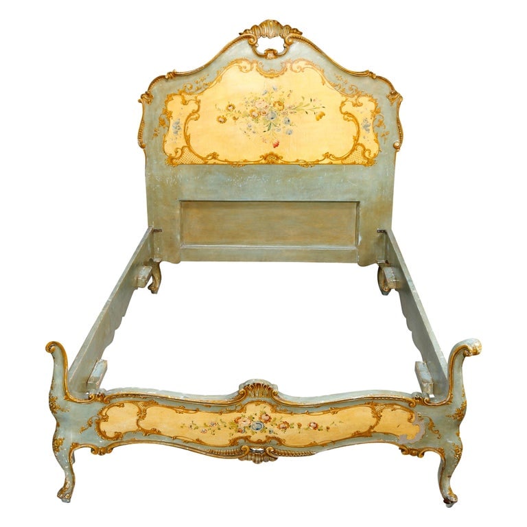Country French Floral Paint & Gilt Decorated Bed C1890 (1 of 20)