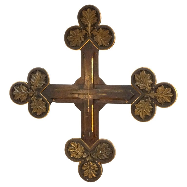 Monumental Gothic Parcel Gilt & Polychromed Carved Oak Cross 19thC (1 of 13)