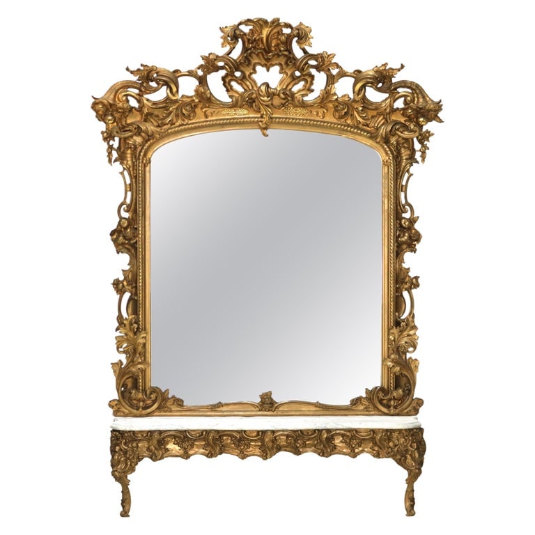 Monumental Antique Louis XIV Style Heavily Carved Giltwood Pier Mirror C1890 (1 of 16)