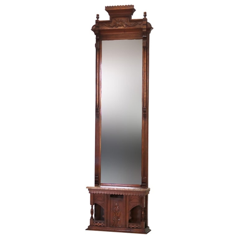 Eastlake Victorian Carved Walnut & Burl Pier Mirror C1890 (1 of 19)