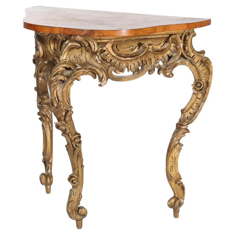 French Louis XIV Inlaid Flame Mahogany or Burl & Gilt Wood Console Table 18thC (1 of 13)