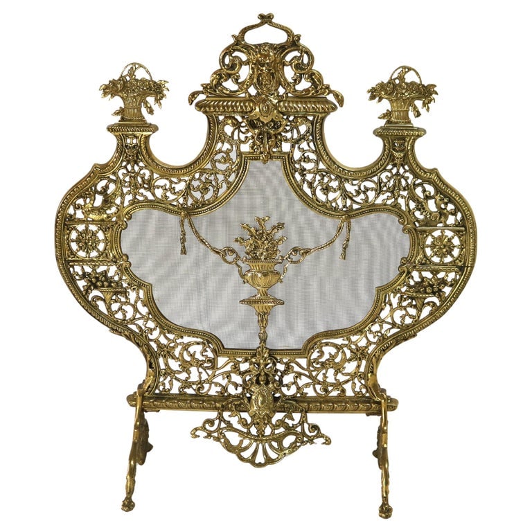 Italian Rococo Gilt Bronze Panier de Fleurs Fireplace Screen C1900 (1 of 8)