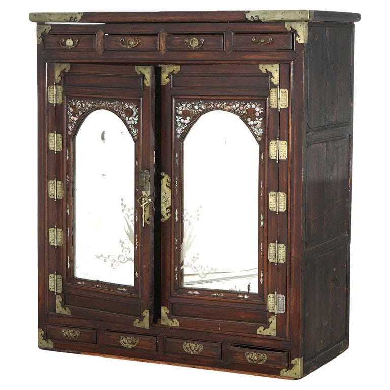 Antique Chinese Hardwood Wedding Cabinet with Mother of Pearl Inlay 19thC (1 of 20)