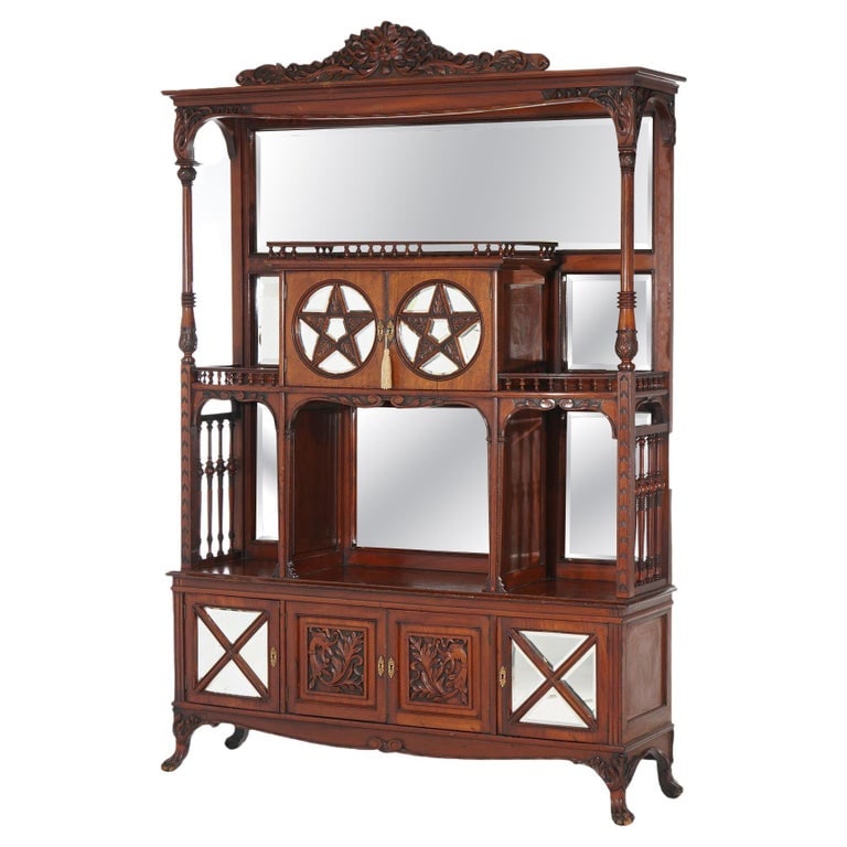 Mahogany Star Pentagram Etagere with Mirrors, Spindles & Eagles C1900 (1 of 20)