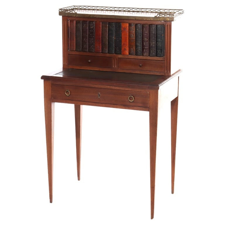 French Louis XVI Mahogany & Ormolu Marble Top Ladies Desk C1920 (1 of 16)