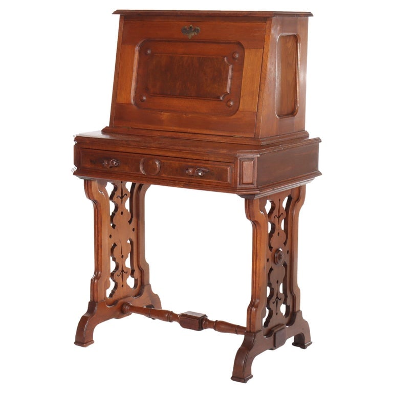 Walnut, Birds Eye Maple & Burl Lady’s Drop Front Desk C1890 (1 of 10)