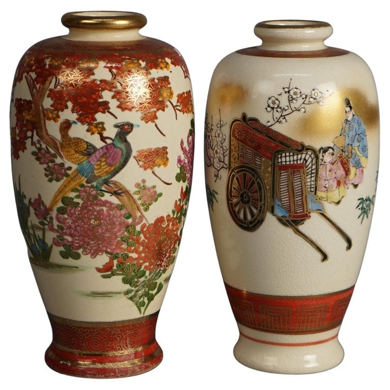 Pair Of Antique Japanese Satsuma Porcelain Vases C1920 (1 of 10)