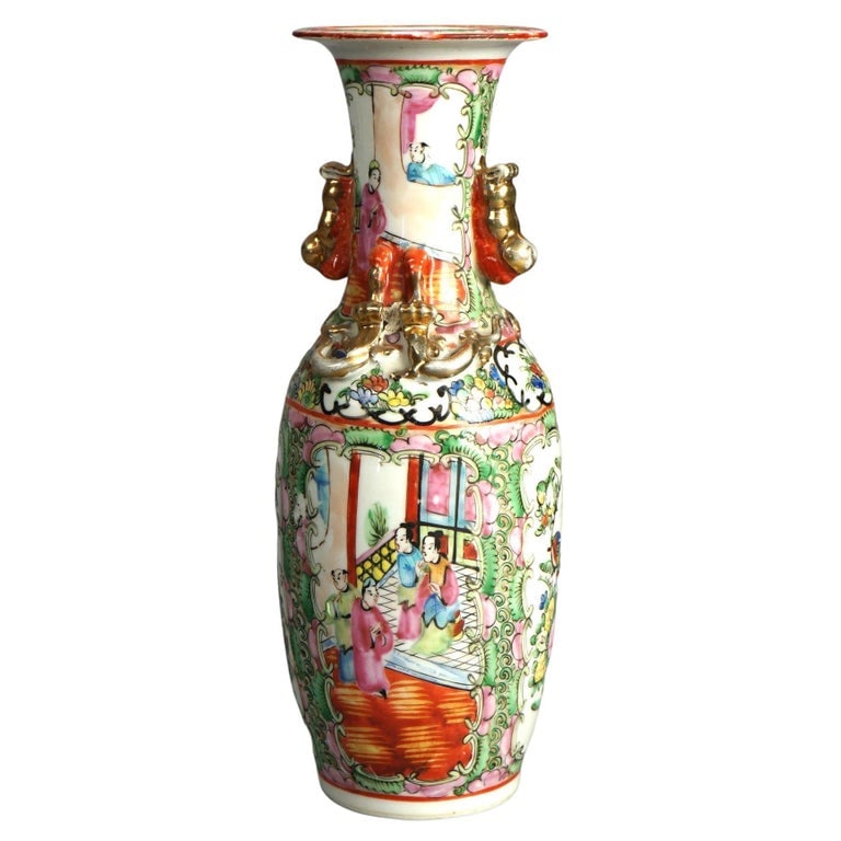 Antique Chinese Rose Medallion Porcelain Double Handled Vase c1900 (1 of 9)