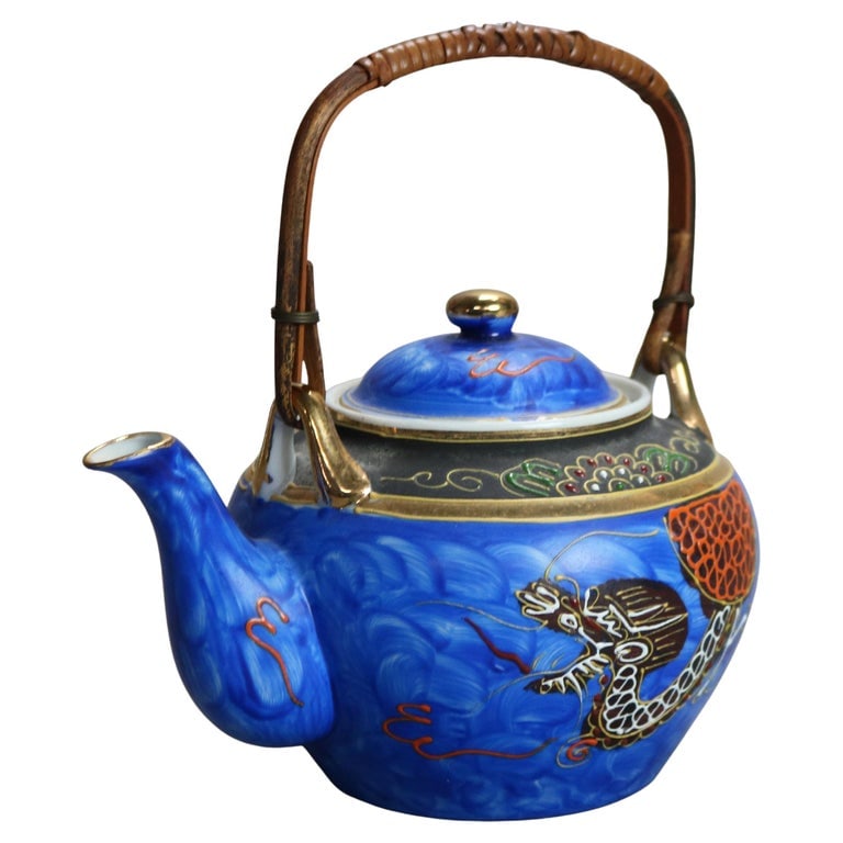 Antique Asian Hand Painted Porcelain Teapot with Dragon, Signed, C1920: Antique Asian Hand Painted Porcelain Teapot with Dragon, Signed, C1920. Measures - 7.5"H x 7.5"W x 7.5"D. *** OPTIONAL IN-HOUSE SHIPPING & DELIVERY - While onsite retrieval is always welcome at no cha