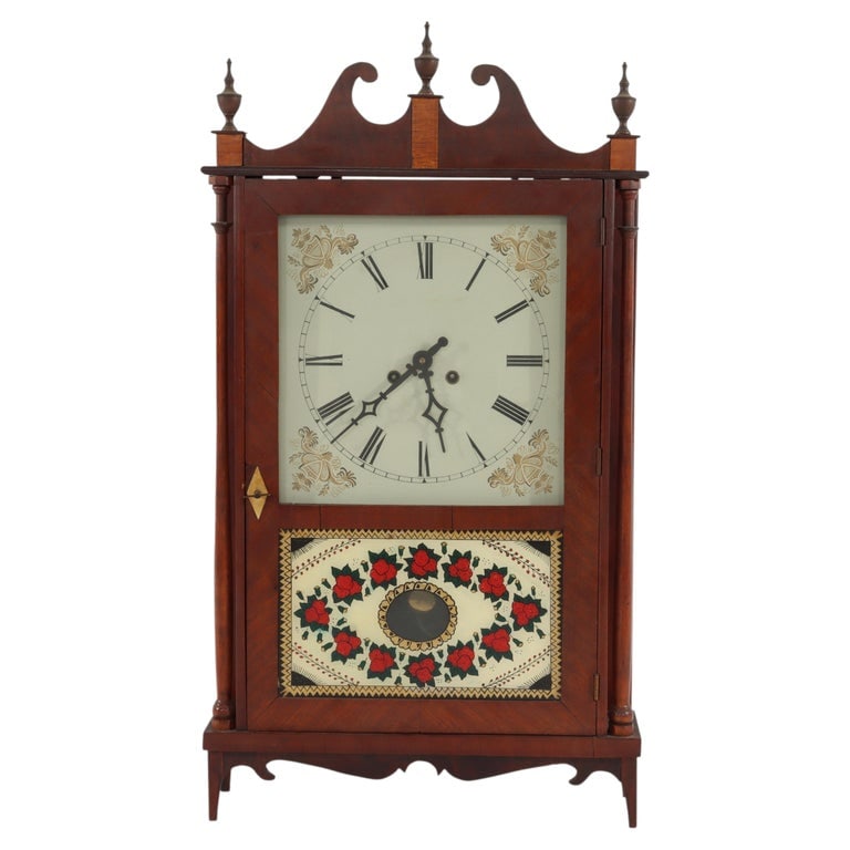 Seth Thomas Style Pillar & Scroll Mantle Clock, Reverse Painted Panel (1 of 10)