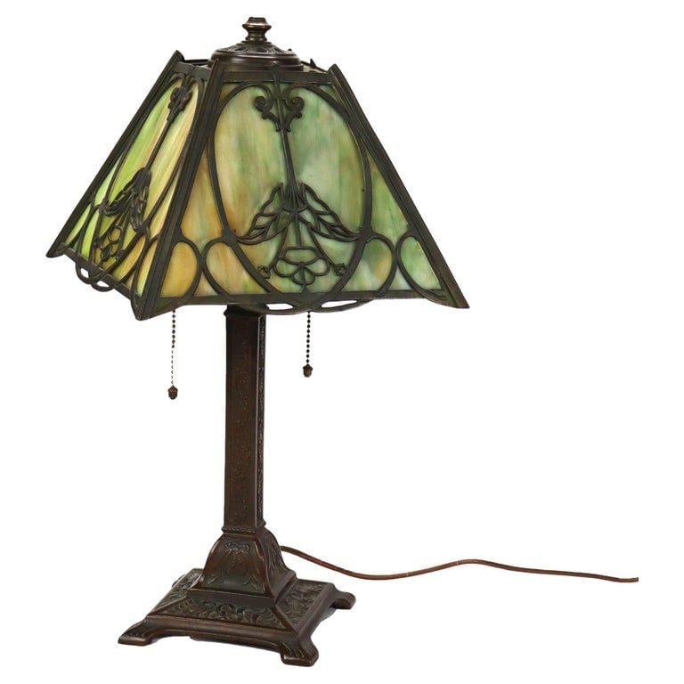 Wilkinson Slag Glass Arts & Crafts Four-Panel Table Lamp c1920 (1 of 9)