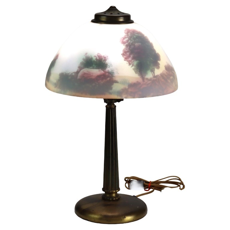 Pittsburg Reverse Painted Landscape Arts & Crafts Table Lamp c1920 (1 of 14)