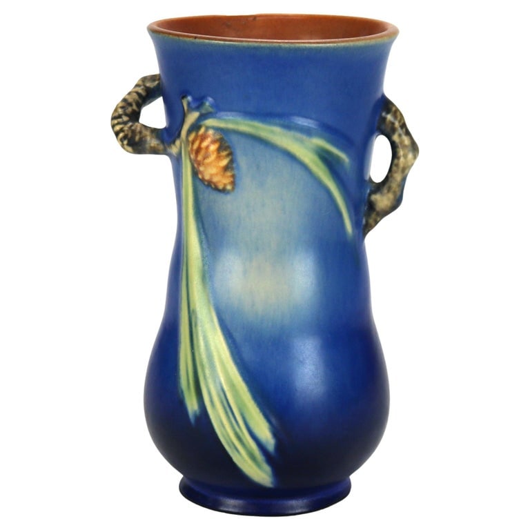 Roseville Art Pottery Dark Blue Vase with Pinecone Pattern Mid 20thC (1 of 6)