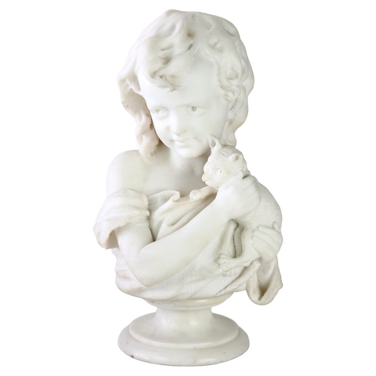 Alabaster Sculpture Of A Girl Holding A Cat By A. Conway c1890 (1 of 11)