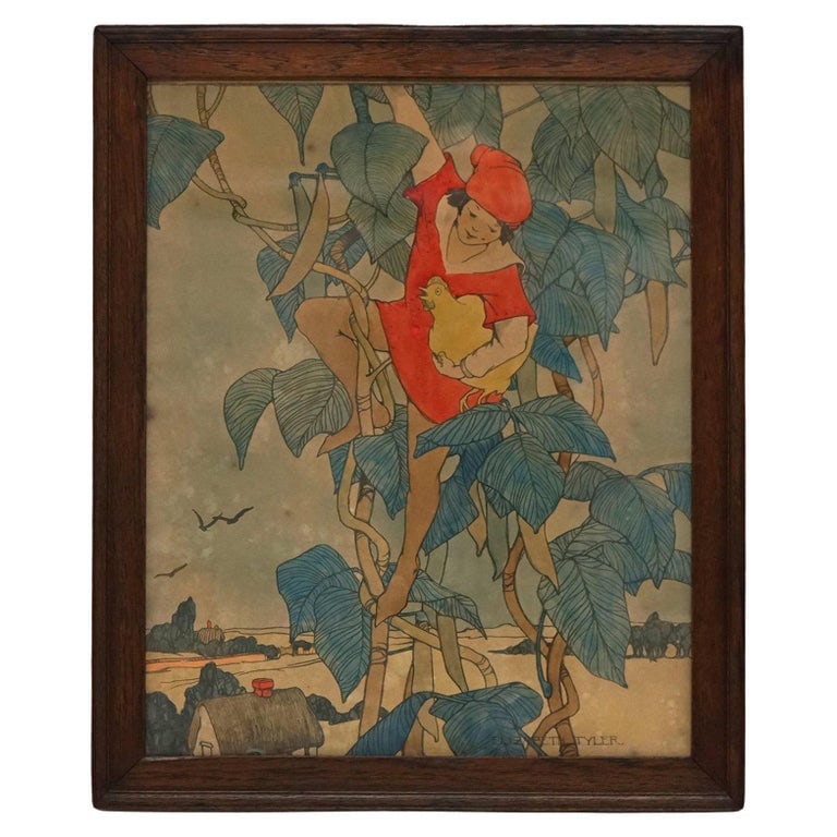 Elizabeth Tyler Lithograph “Jack And The Beanstalk”, Framed, c1920 (1 of 9)