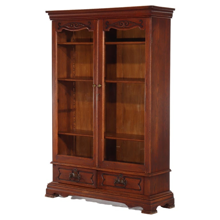Antique RJ Horner Carved Oak 2 Door 2 Drawer Bookcase c1890 (1 of 17)