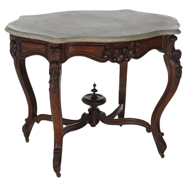 Victorian Rococo Carved Walnut & Marble Top Parlor Table c1800 (1 of 15)