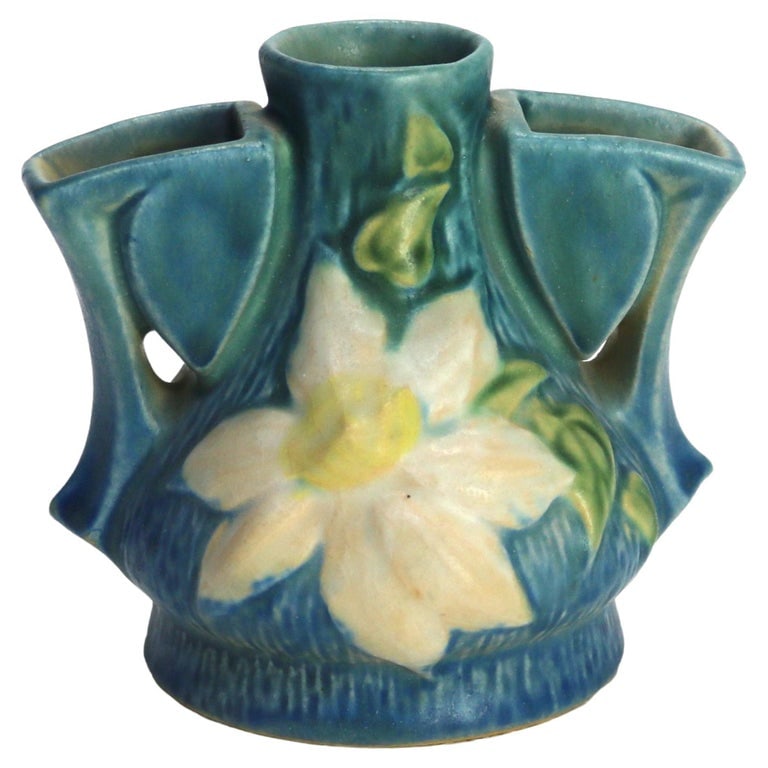 Roseville Art Pottery Blue Flower Frog With Clematis Pattern Mid 20thC (1 of 8)