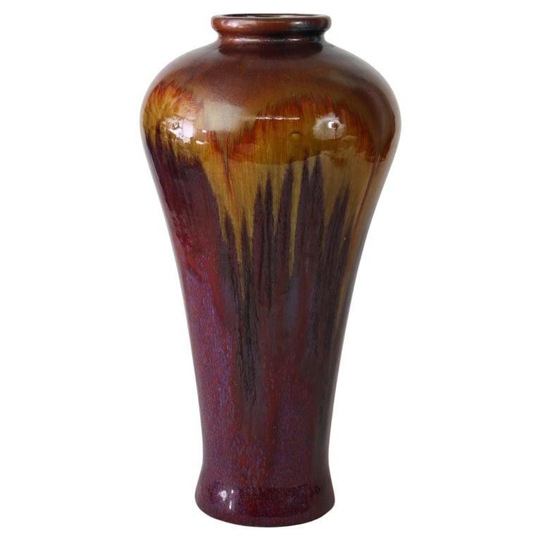 Antique Chinese 19" Tall Flambé Pottery Floor Vase C1910 (1 of 9)
