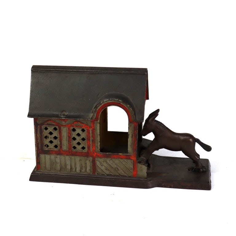 Panted Cast Iron Figural Mule & Barn Mechanical Bank C1880 (1 of 6)