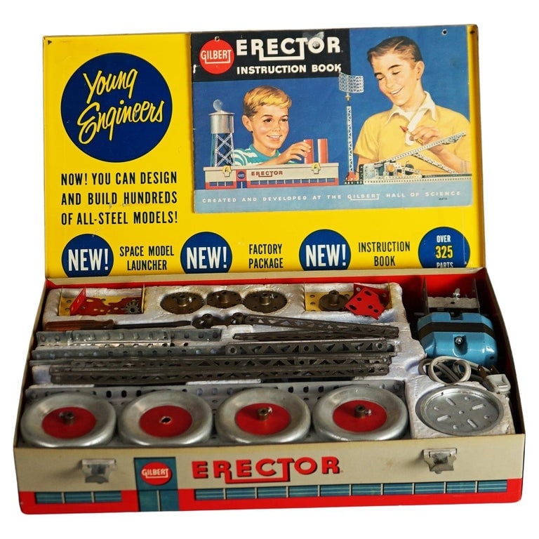 Vintage Erector Rocket Launcher Set by Gilbert, Young Engineers, NIB, C1950: Vintage Erector Rocket Launcher Set by Gilbert, Young Engineers, NIB, C1950. Measures - 3"h x 16.25"w x 10.5"d. ** OPTIONAL IN-HOUSE SHIPPING & DELIVERY - While onsite retrieval is always welcome at n