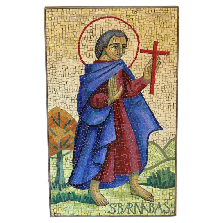 Mosaic Tile Portrait of Saint Barnabus C1930: Antique Mosaic Tile Portrait of Saint Barnabus C1930. Measures - 30 3/4"h x 18 1/2"w x 1 1/4"d. *** OPTIONAL IN-HOUSE SHIPPING & DELIVERY - While onsite retrieval is always welcome at no charge, IN-HO