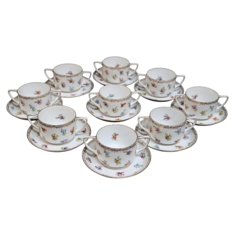 18 Piece Dresden Rosenthal Porcelain Soup Set: 18 Piece Dresden Rosenthal Porcelain Soup Set, Signed. Measures - 2.25"H x 5"W x 3.25"D. *** OPTIONAL IN-HOUSE SHIPPING & DELIVERY - While onsite retrieval is always welcome at no charge, IN-HOUSE SHI