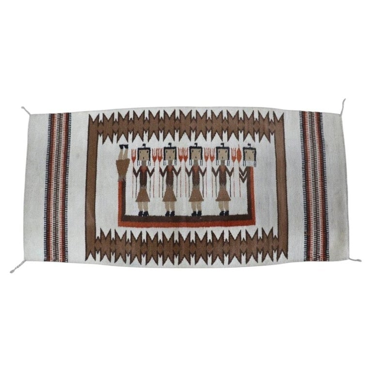 Southwest Native American Navajo Figural 60"x30" Wool Yei Rug With 5 Holy Figures C1930 (1 of 5)