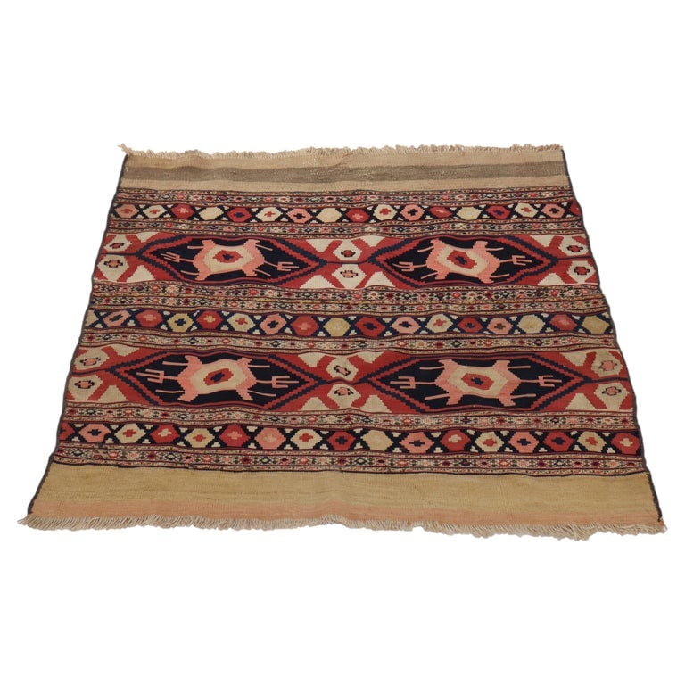 Unique Kilim Persian 49"x42" Wool Rug C1930: Unique Kilim Persian 49"x42" Wool Rug C1930. *** OPTIONAL IN-HOUSE SHIPPING & DELIVERY - While onsite retrieval is always welcome at no charge, IN-HOUSE SHIPPING & DELIVERY for this item is available 
