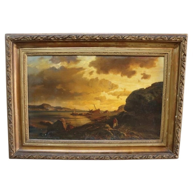 Oil On Board 42" Coastal Landscape Painting “The Shipwreck” By Axel Nordgren 19thC: Oil On Board Coastal Landscape Painting “The Shipwreck” Signed By Axel Nordgren 19thC. Measures - 30.25"H x 42.25"W x 3.5"D. *** OPTIONAL IN-HOUSE SHIPPING & DELIVERY - While onsite retrieval 