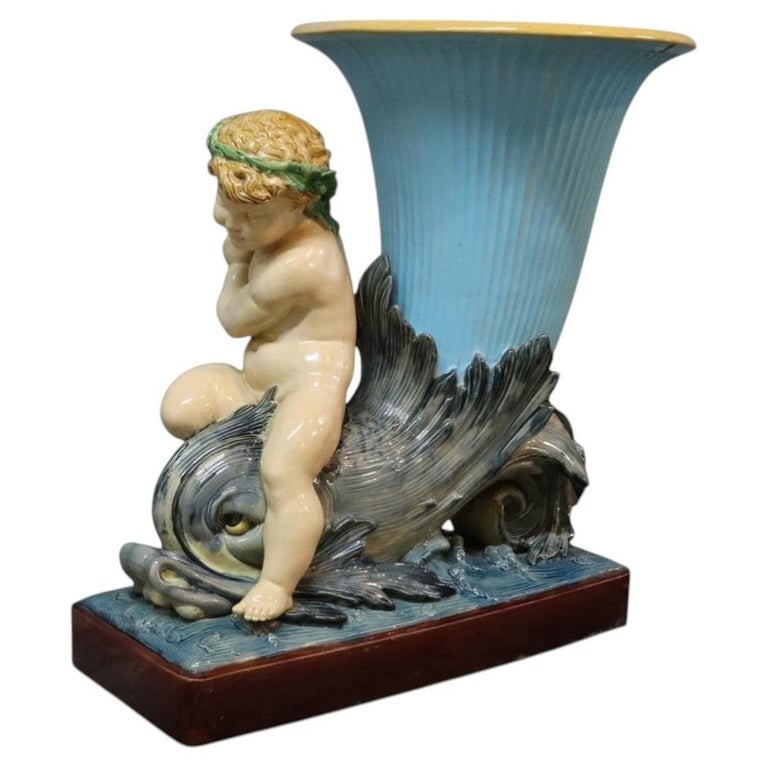 Monumental 27" Hughes Protat Minton Majolica Classical Pottery Cupid Jardiniere 19thC (1 of 8)