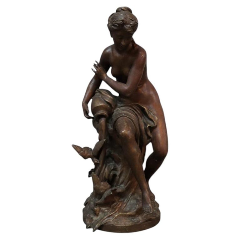 Mathurin Moreau French 24" Bronze Sculpture Of A Woman “La Source” 19thC: French Bronze Sculpture Of A Woman “La Source” Signed By Mathurin Moreau 19thC. Measures - 24.5"H x 12"W x 10.75"D. *** OPTIONAL IN-HOUSE SHIPPING & DELIVERY - While onsite retrieval is always