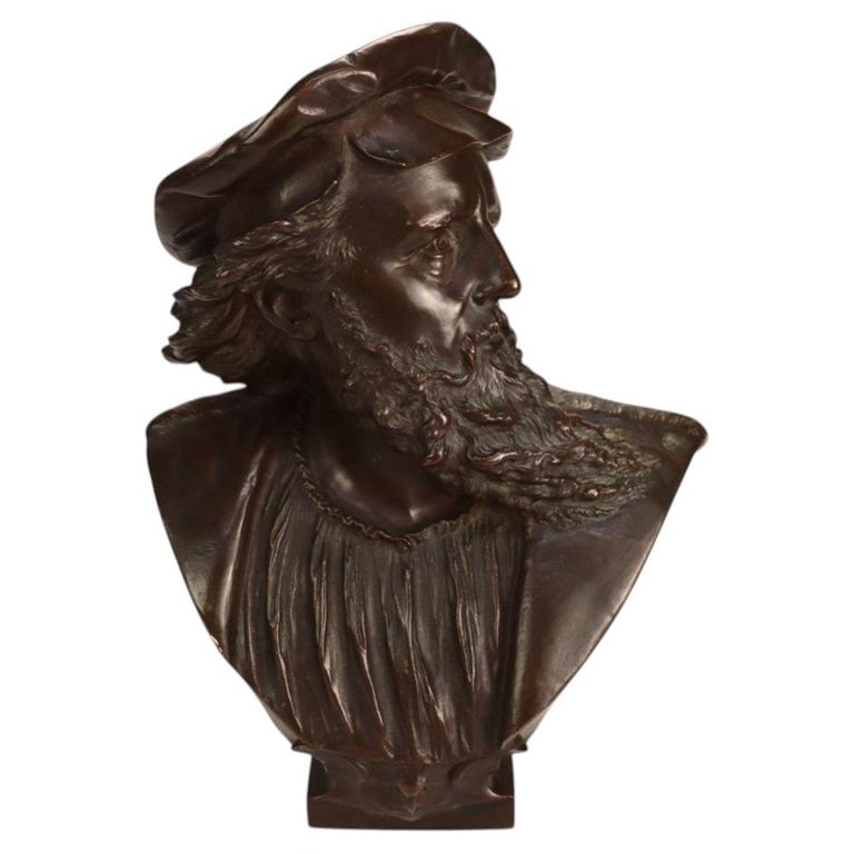 German Otto Gradler 14" Patina Bronze Sculpture Of Rembrandt C1881 (1 of 10)