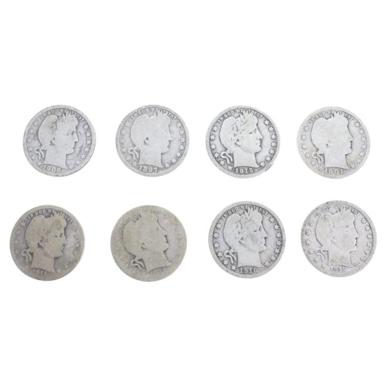 8 Silver Barber Quarters C1897-1916: 8 Silver Barber Quarters C1897-1916. *** OPTIONAL IN-HOUSE SHIPPING & DELIVERY - While onsite retrieval is always welcome at no charge, IN-HOUSE SHIPPING & DELIVERY for this item is available to