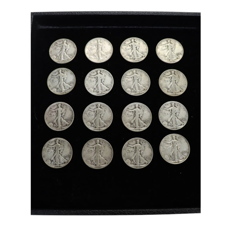 16 Walking Liberty Silver Half Dollar Coins C1935-1943: 16 Pieces Walking Liberty Silver Half Dollar Coins C1935-1943. *** OPTIONAL IN-HOUSE SHIPPING & DELIVERY - While onsite retrieval is always welcome at no charge, IN-HOUSE SHIPPING & DELIVERY for this 
